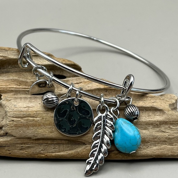 Jewelry - Silver Charm Bracelet with Turquoise Accent